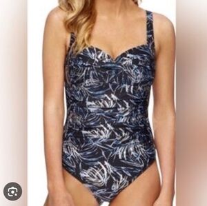 NipTuck Tummy Control Palm Foil Ruched Front Tropical Print One-Piece Swimsuit 8